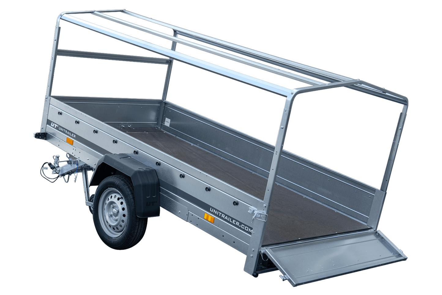 Remolque largo para coche GARDEN TRAILER 264 BASCULANTE con lona alta, estructura y rueda de apoyo