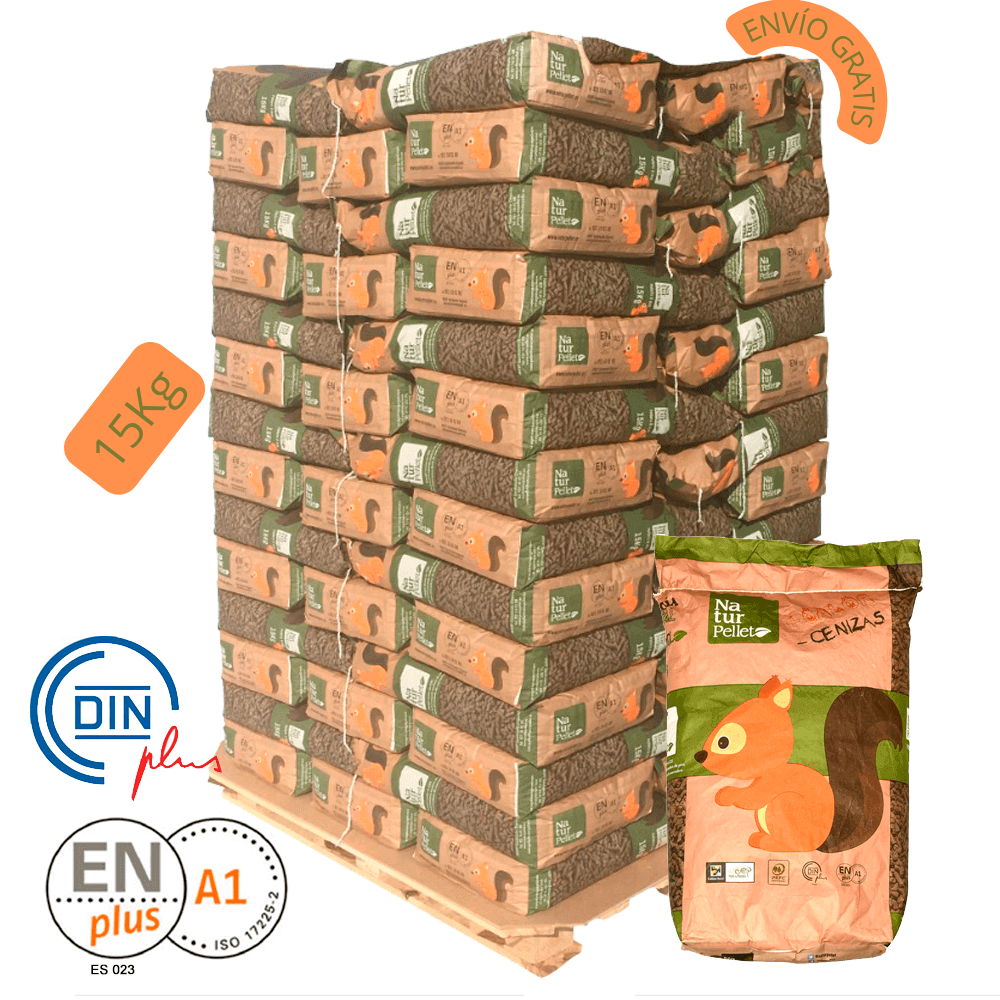 9 Palet de 693 Sacos certificado DIN ENplus A1 de 15 kg.