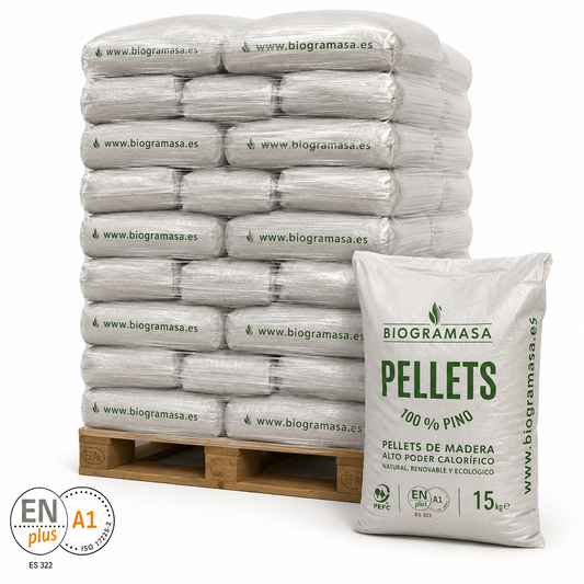 Palet de pellets Biogramasa en sacos de 15 kg para calefacción