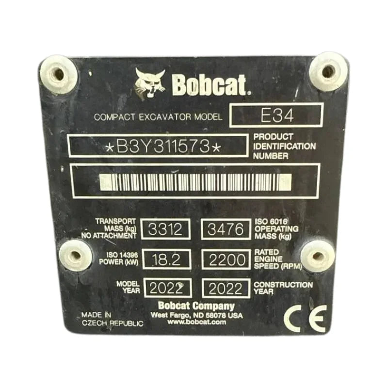Miniexcavadora Bobcat E34 de 3,5 t — Motor Kubota D1703 18,2 kW — Usada 2022 — 1 096 h