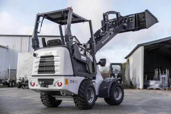 Cargadora articulada usada Compartec CT-W12I de 1,2 t con 589 h, incluye horquillas y cuchara