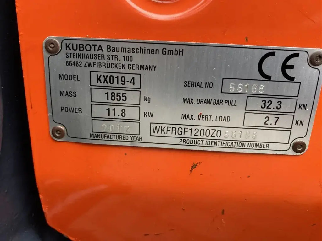 Kubota KX019-4 (2012) – Miniexcavadora 1,8T – 8 386 h – 3 Cucharas – Lista para usar