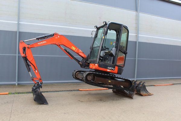 Miniexcavadora compacta Kubota U27-4 de 2,56 t, usada, año 2015, 1260 h, con cuchara de 50 cm