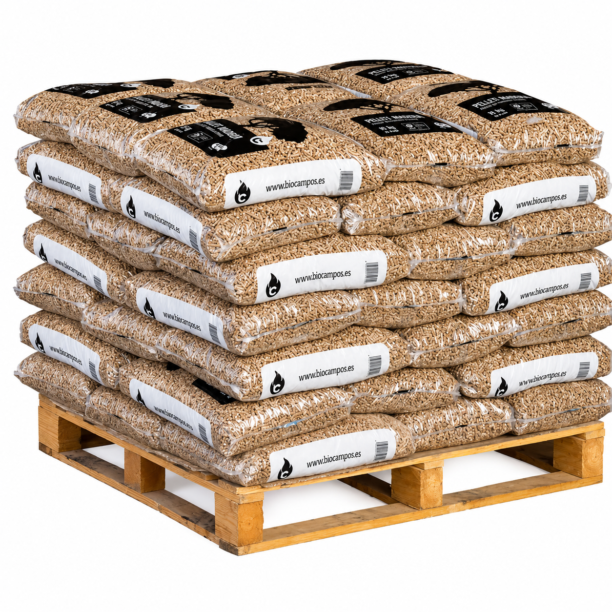 Palet de pellets Piñonero en sacos de 15 kg para calefacción
