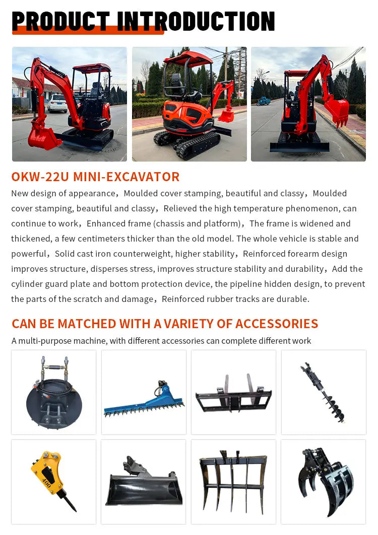 Miniexcavadora de Orugas de 2.2 Toneladas