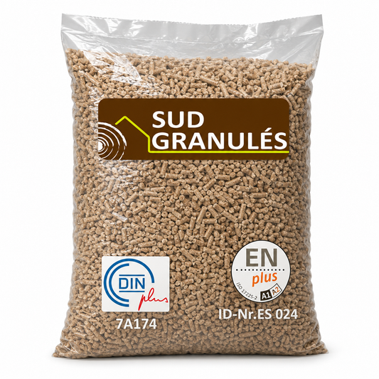 Palet de pellets DIN+ Sud’ Granulés en sacos de 15 kg para calefacción