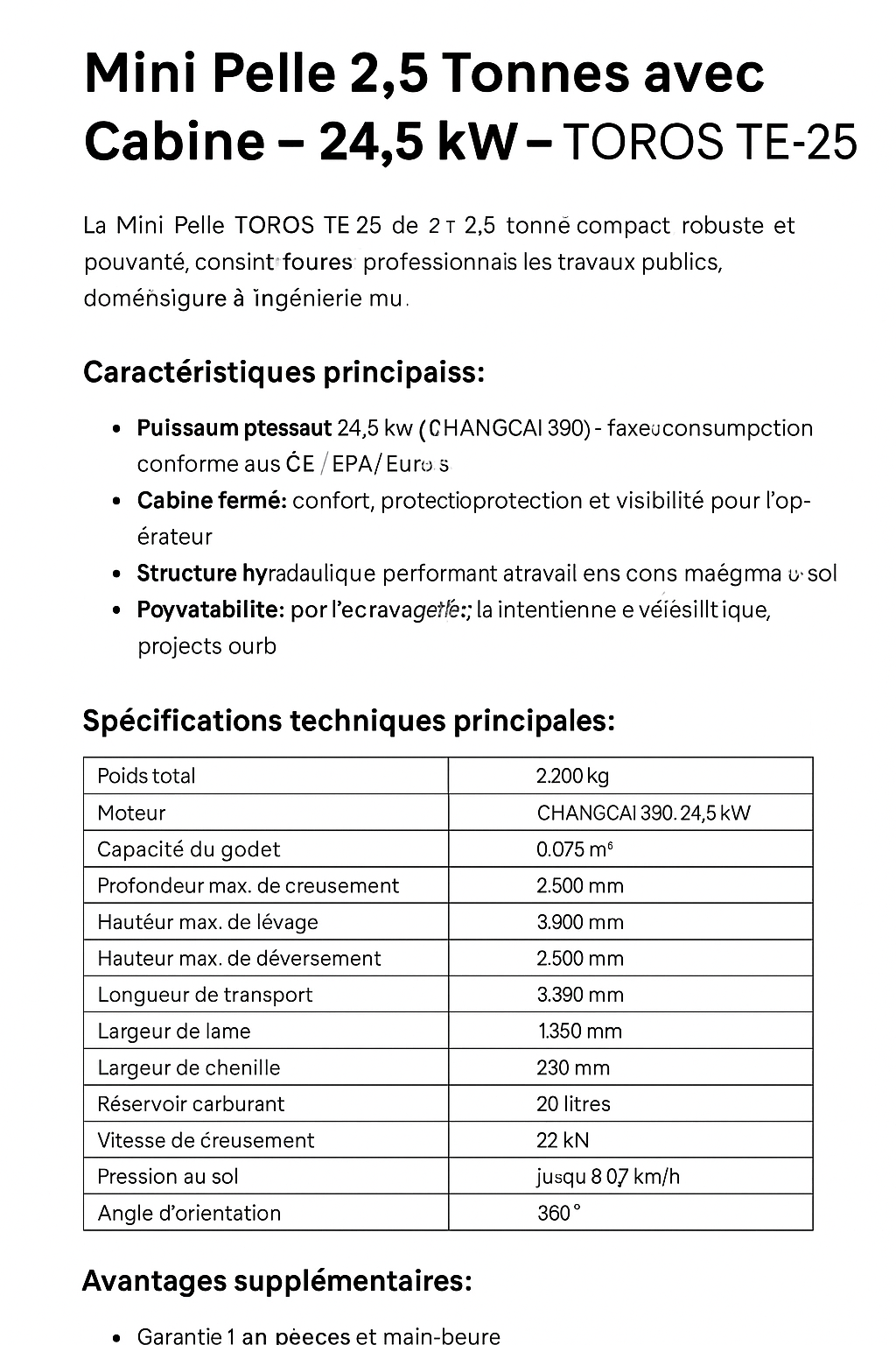 Miniexcavadora de 2,5 Toneladas con Cabina 24,5 KW – TOROS TE-25