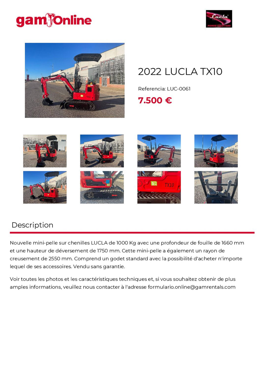 Miniexcavadora LUCLA TX10 – ocasión