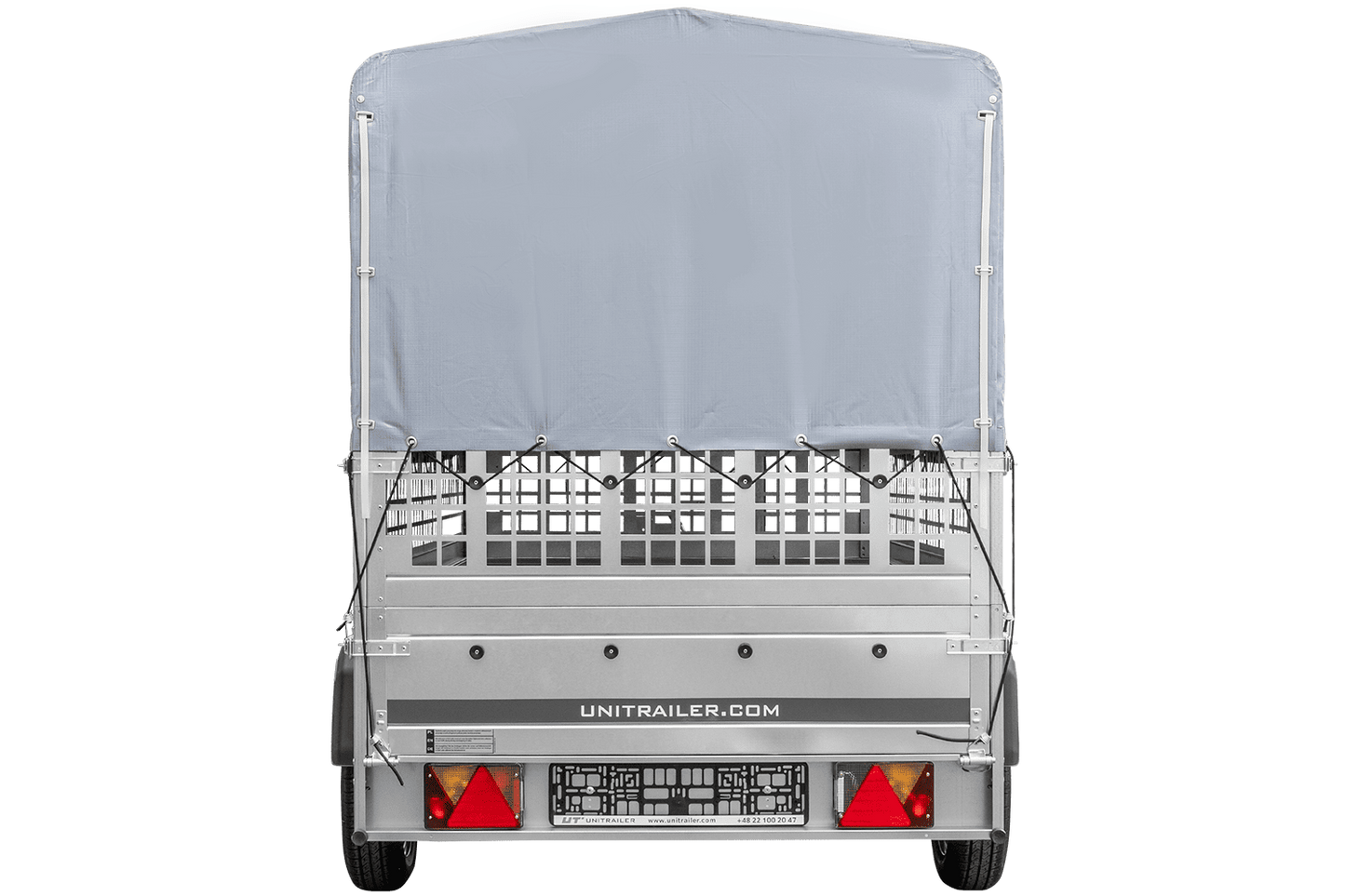 Remolque de 1 eje GARDEN TRAILER 264 BASCULANTE con rejilla para hojas, lona alta gris, estructura alta y rueda de apoyo