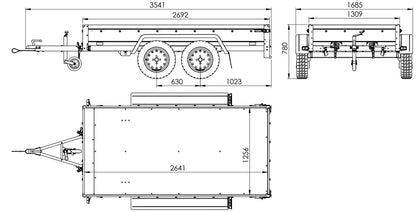 Remolque de coche de 2 ejes UNITRAILER GARDEN TRAILER 264/2 BASCULANTE con rueda de apoyo, sobrelaterales, marco H-800 y lona gris