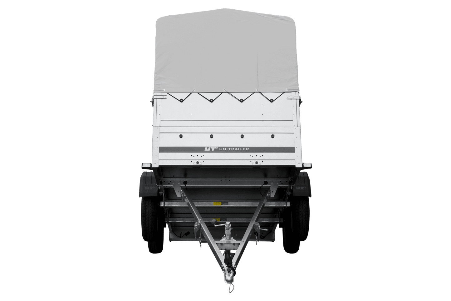 Remolque de coche de 2 ejes UNITRAILER GARDEN TRAILER 264/2 BASCULANTE con rueda de apoyo, sobrelaterales, marco H-800 y lona gris