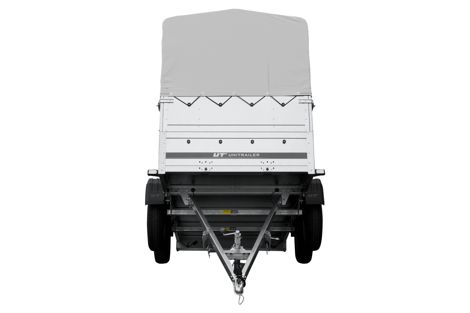 Remolque de coche de 2 ejes UNITRAILER GARDEN TRAILER 264/2 BASCULANTE con rueda de apoyo, sobrelaterales, marco H-800 y lona gris