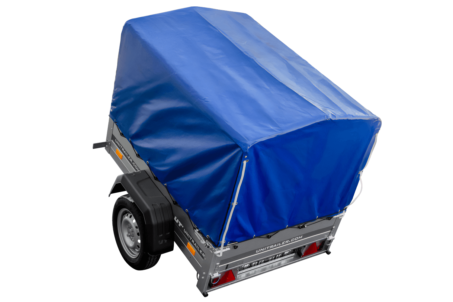 Remolque 150 KIPP 150x106 cm [con lona alta azul, estructura alta y rueda de apoyo]