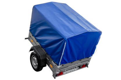 Remolque 150 KIPP 150x106 cm [con lona alta azul, estructura alta y rueda de apoyo]