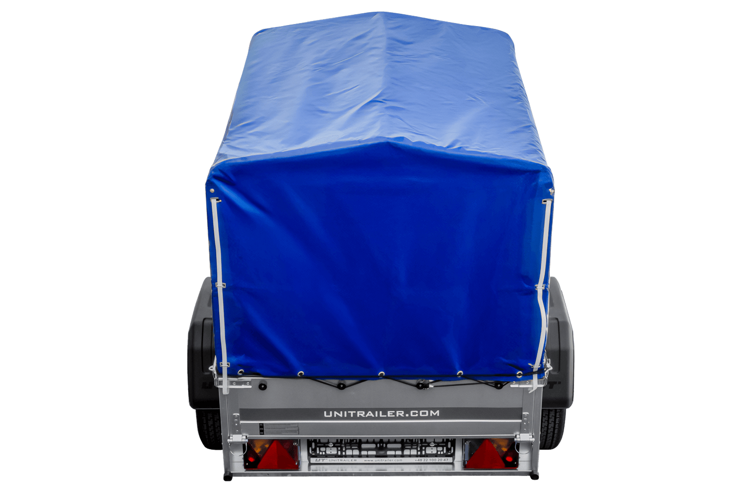 Remolque 150 KIPP 150x106 cm [con lona alta azul, estructura alta y rueda de apoyo]