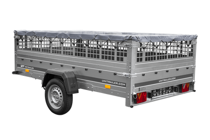 Remolque 264x150 UNITRAILER GARDEN 265 BASCULANTE con laterales de rejilla, marco H-0 y lona gris