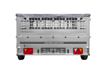 Remolque 264x150 UNITRAILER GARDEN 265 BASCULANTE con laterales de rejilla, marco H-0 y lona gris