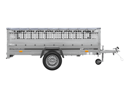 Remolque 264x150 UNITRAILER GARDEN 265 BASCULANTE con laterales de rejilla, marco H-0 y lona gris