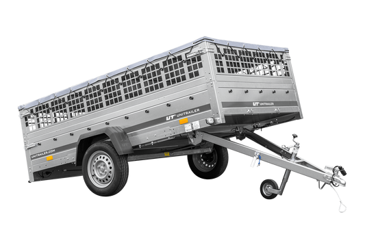 Remolque 264x150 UNITRAILER GARDEN 265 BASCULANTE con laterales de rejilla, marco H-0 y lona gris