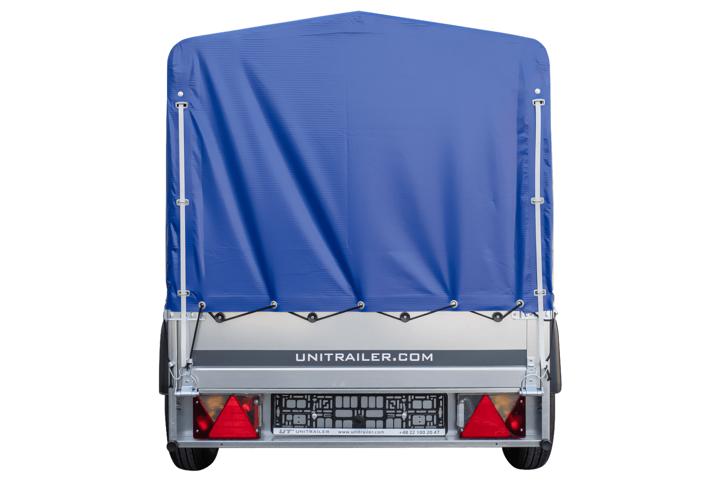 Remolque de Jardín 200 KIPP 200x106 cm 750 kg [con arco alto, lona alta azul y rueda de apoyo]