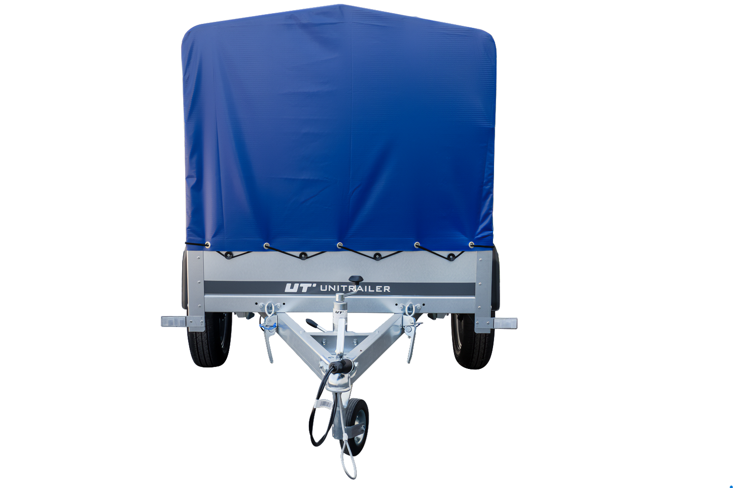 Remolque de Jardín 200 KIPP 200x106 cm 750 kg [con arco alto, lona alta azul y rueda de apoyo]