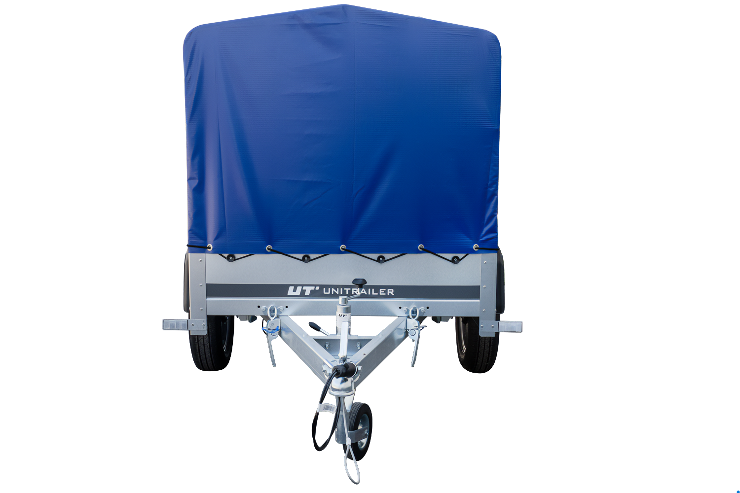 Remolque de Jardín 200 KIPP 200x106 cm 750 kg [con arco alto, lona alta azul y rueda de apoyo]