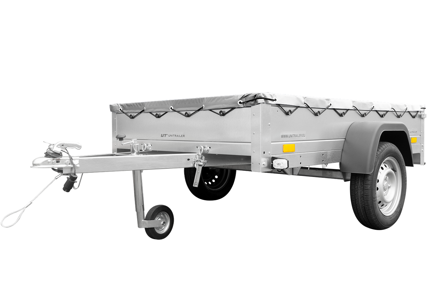 Remolque para coches Garden Trailer 201 KIPP 200x125 cm 750 kg [con lona plana, rueda de apoyo y soporte para lona]