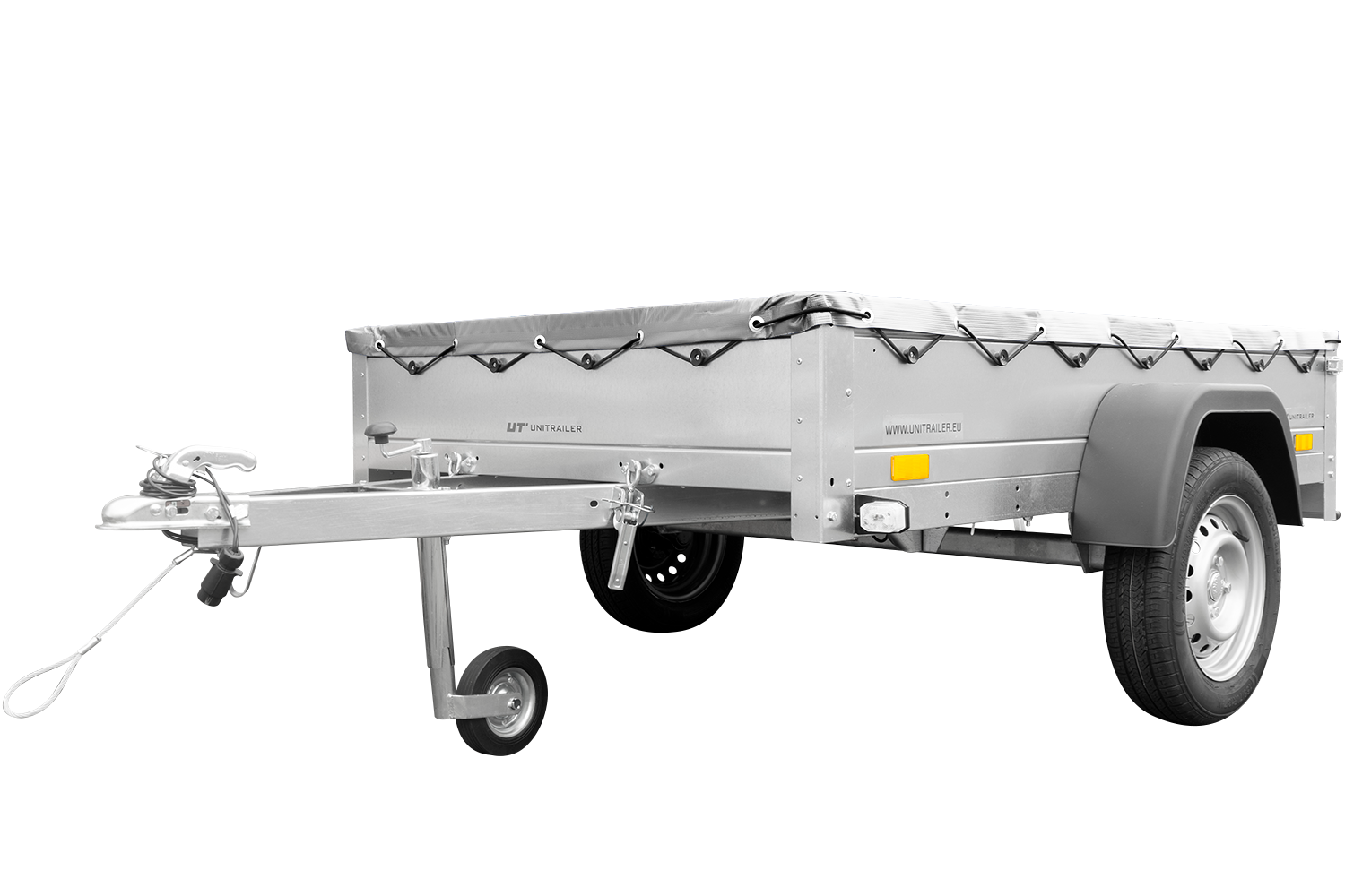 Remolque para coches Garden Trailer 201 KIPP 200x125 cm 750 kg [con lona plana, rueda de apoyo y soporte para lona]