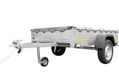 Remolque para coches Garden Trailer 201 KIPP 200x125 cm 750 kg [con lona plana, rueda de apoyo y soporte para lona]
