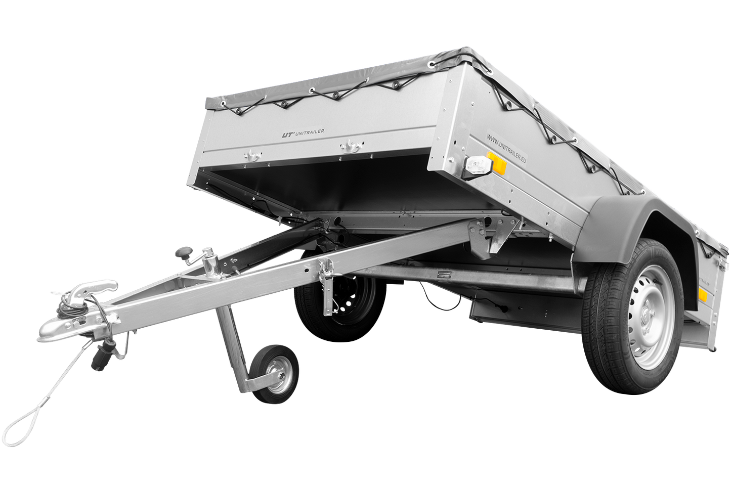 Remolque para coches Garden Trailer 201 KIPP 200x125 cm 750 kg [con lona plana, rueda de apoyo y soporte para lona]