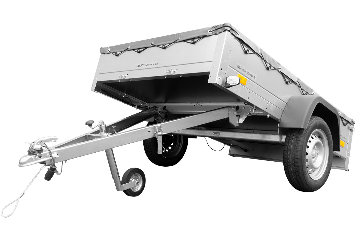Remolque para coches Garden Trailer 201 KIPP 200x125 cm 750 kg [con lona plana, rueda de apoyo y soporte para lona]