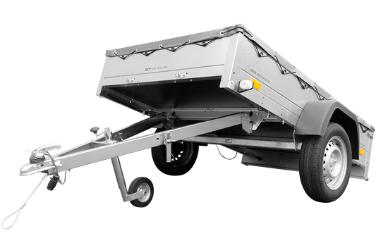 Remolque para coches Garden Trailer 201 KIPP 200x125 cm 750 kg [con lona plana, rueda de apoyo y soporte para lona]