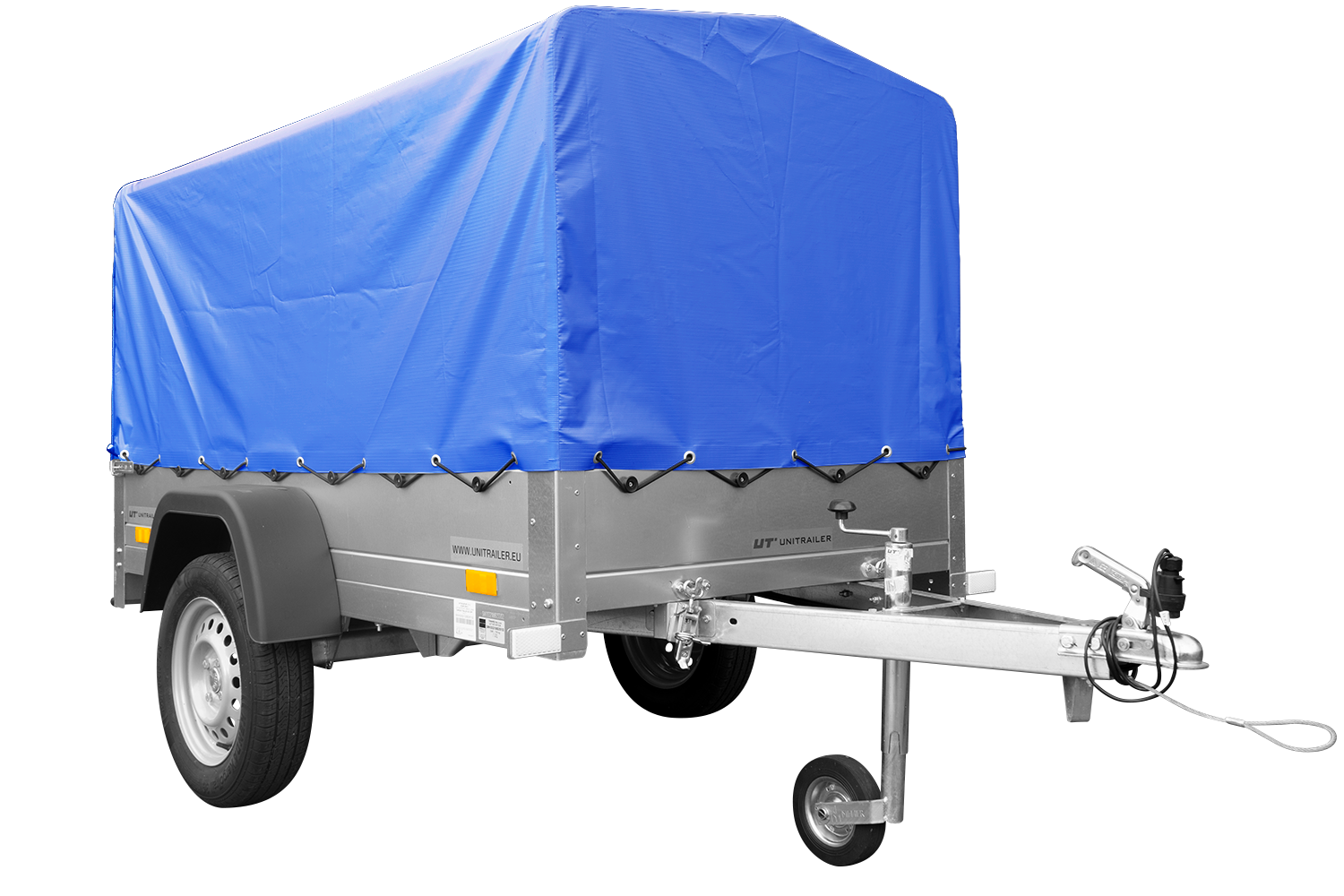 Remolque con lona GARDEN TRAILER 201 BASCULANTE [con rueda de apoyo, lona alta azul y estructura alta]