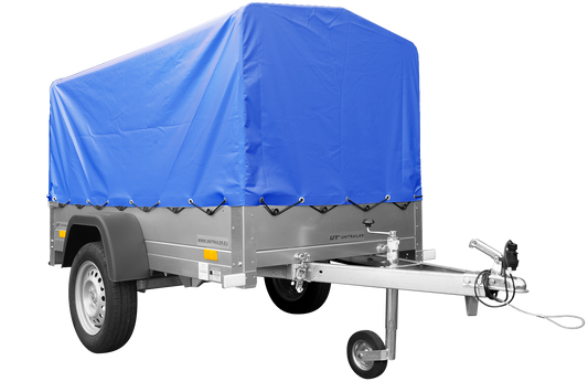 Remolque con lona GARDEN TRAILER 201 BASCULANTE [con rueda de apoyo, lona alta azul y estructura alta]