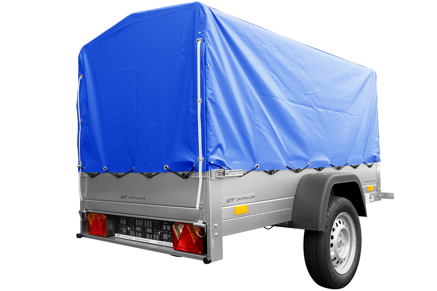 Remolque con lona GARDEN TRAILER 201 BASCULANTE [con rueda de apoyo, lona alta azul y estructura alta]