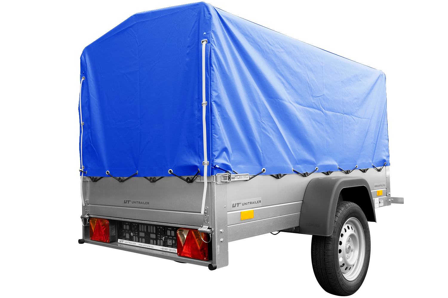 Remolque con lona GARDEN TRAILER 201 BASCULANTE [con rueda de apoyo, lona alta azul y estructura alta]