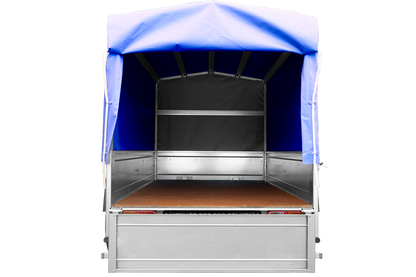 Remolque con lona GARDEN TRAILER 201 BASCULANTE [con rueda de apoyo, lona alta azul y estructura alta]