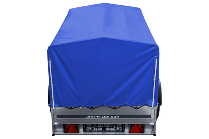 Remolque de jardín 230x125 230 KIPP Unitrailer 750 kg con rueda de apoyo, lona alta azul y estructura alta