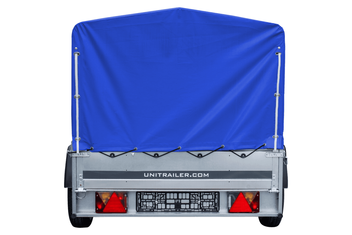 Remolque de jardín 230x125 230 KIPP Unitrailer 750 kg con rueda de apoyo, lona alta azul y estructura alta