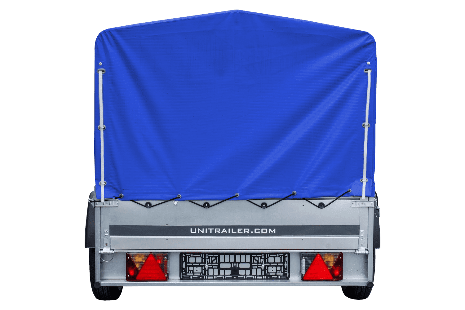 Remolque de jardín 230x125 230 KIPP Unitrailer 750 kg con rueda de apoyo, lona alta azul y estructura alta