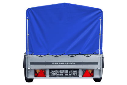 Remolque de jardín 230x125 230 KIPP Unitrailer 750 kg con rueda de apoyo, lona alta azul y estructura alta