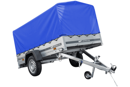 Remolque de jardín 230x125 230 KIPP Unitrailer 750 kg con rueda de apoyo, lona alta azul y estructura alta