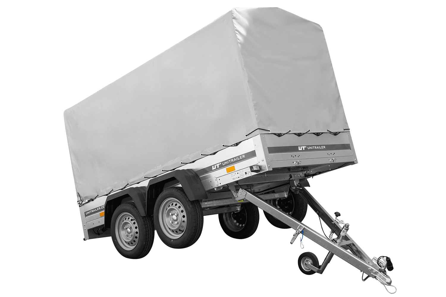 El remolque Garden Trailer 264/2 BASCULANTE CON RUEDA DE APOYO, H-1100-LONA ALTA Y LONA GRIS