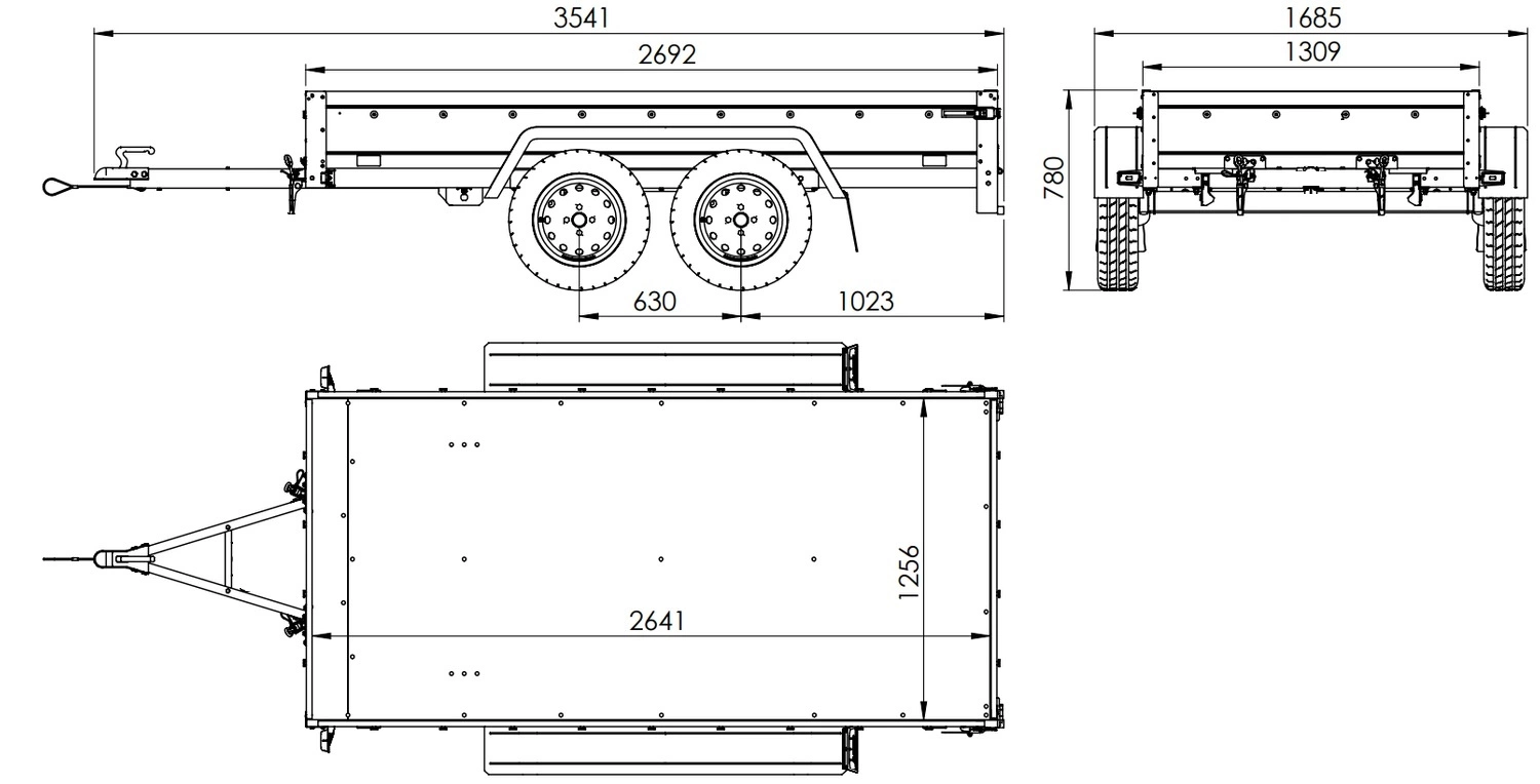 El remolque Garden Trailer 264/2 BASCULANTE CON RUEDA DE APOYO, H-1100-LONA ALTA Y LONA GRIS
