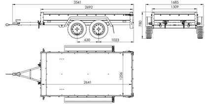 El remolque Garden Trailer 264/2 BASCULANTE CON RUEDA DE APOYO, H-1100-LONA ALTA Y LONA GRIS