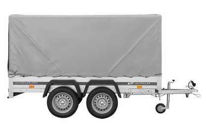 El remolque Garden Trailer 264/2 BASCULANTE CON RUEDA DE APOYO, H-1100-LONA ALTA Y LONA GRIS