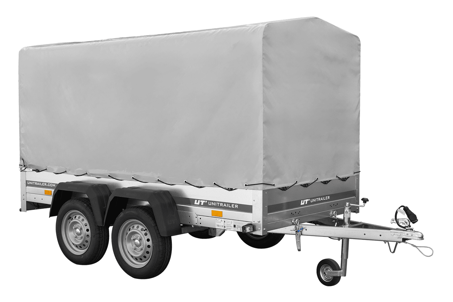 El remolque Garden Trailer 264/2 BASCULANTE CON RUEDA DE APOYO, H-1100-LONA ALTA Y LONA GRIS