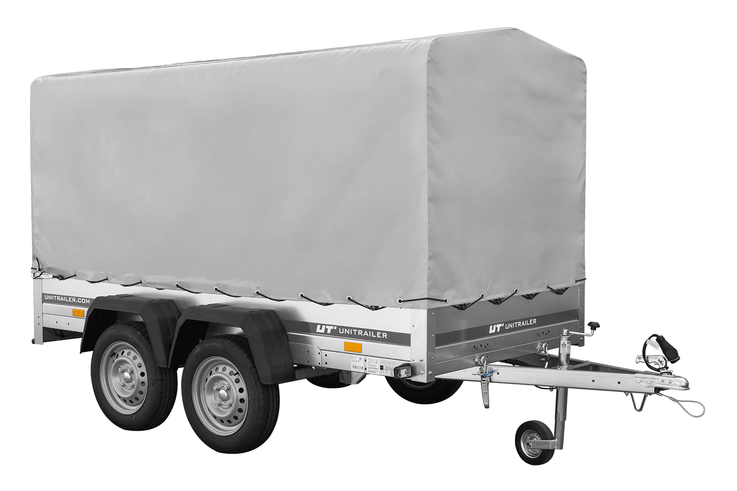 El remolque Garden Trailer 264/2 BASCULANTE CON RUEDA DE APOYO, H-1100-LONA ALTA Y LONA GRIS