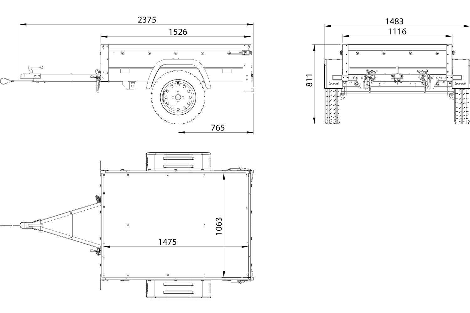 Remolque de un eje 150x106 UNITRAILER GARDEN 150 BASCULANTE con laterales BIS y tapa de aluminio