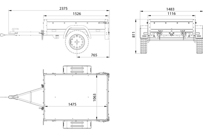 Remolque de un eje 150x106 UNITRAILER GARDEN 150 BASCULANTE con laterales BIS y tapa de aluminio